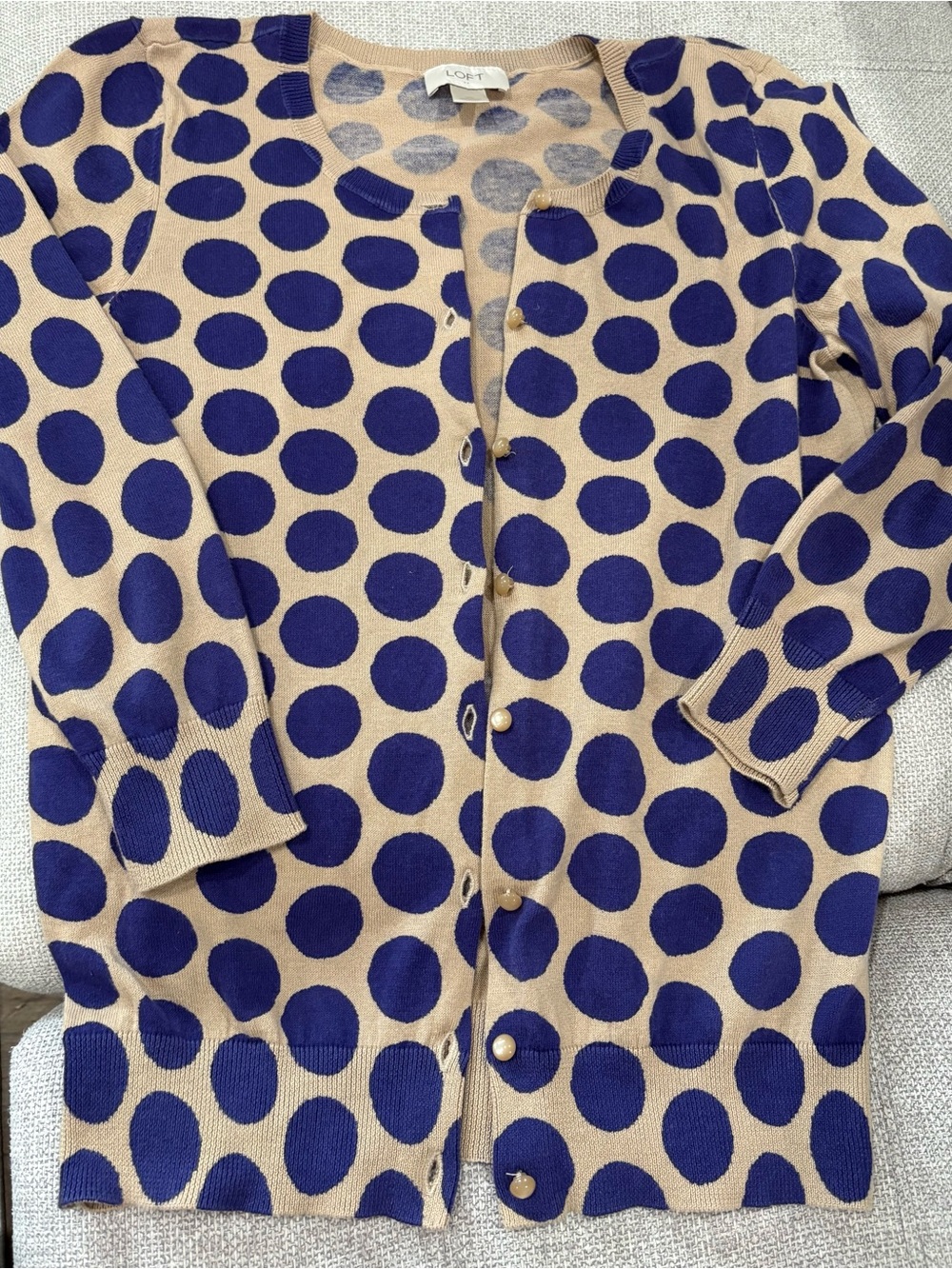 LOFT Kids Polka Dot Cardigan - Blue and Tan